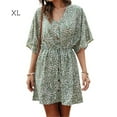 thumbnail image 1 of Robe Femme Col en V Vêtements d'Été Robe à Boutons Florale Femme Imprimée Manches Courtes, Vert, TG, 1 of 7