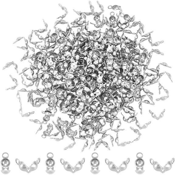 250Pcs Stainless Steel Bead Tips Open Bead Tips Knot Covers Clamshell Calotte Bead Tip Metal Fold-Over Bead Tips 1mm Small Hole End Caps for Jewelry Making Accessories
