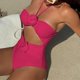 thumbnail image 4 of Trajes de baño de una pieza para mujer, bikini de moda de color liso con cordón y tirantes de rosas huecas, traje de baño para mujer, trajes de baño para mujer, moda de playa para mujer, 4 of 9