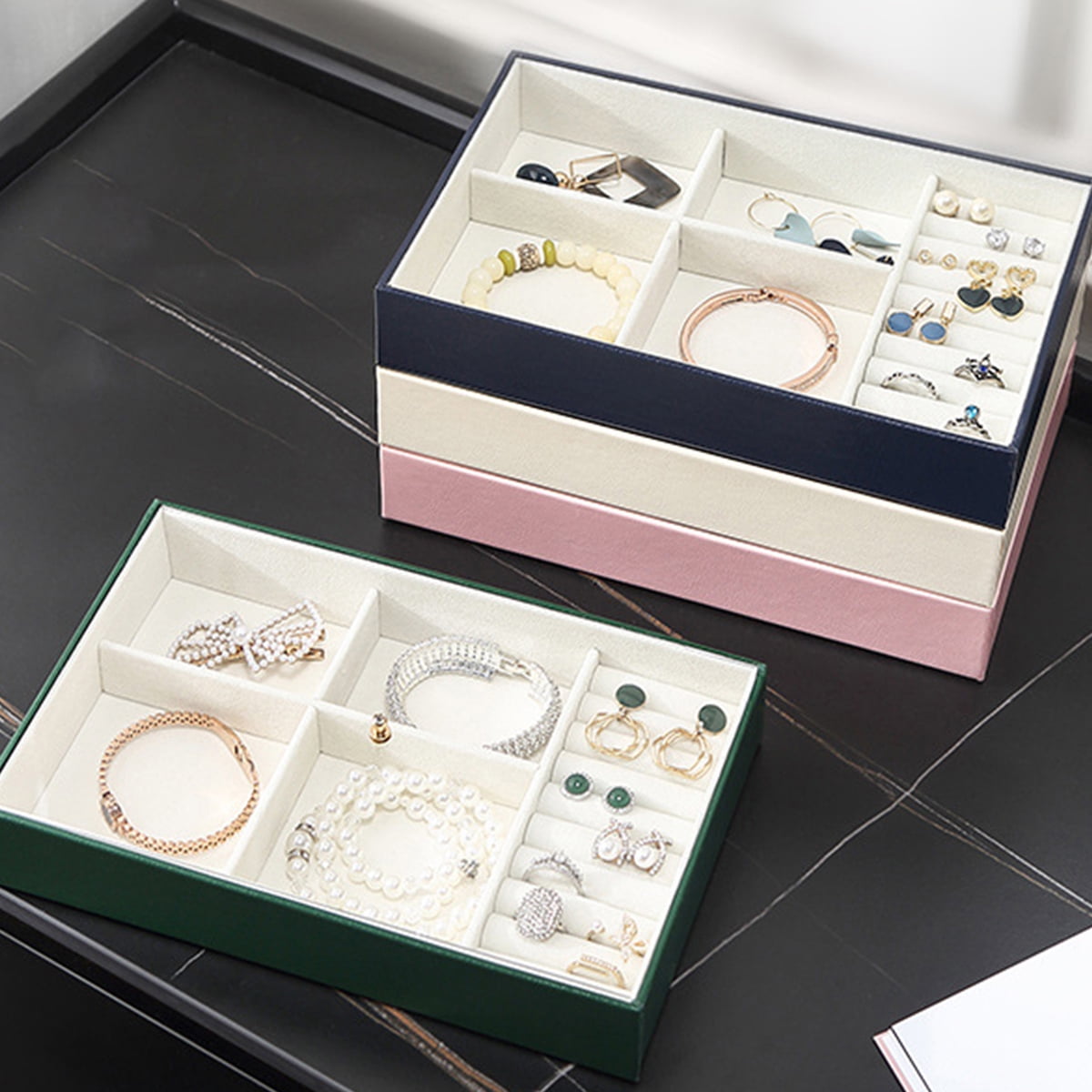 Cheers US Stackable Jewelry Organizer Trays Drawer Inserts ,Velvet