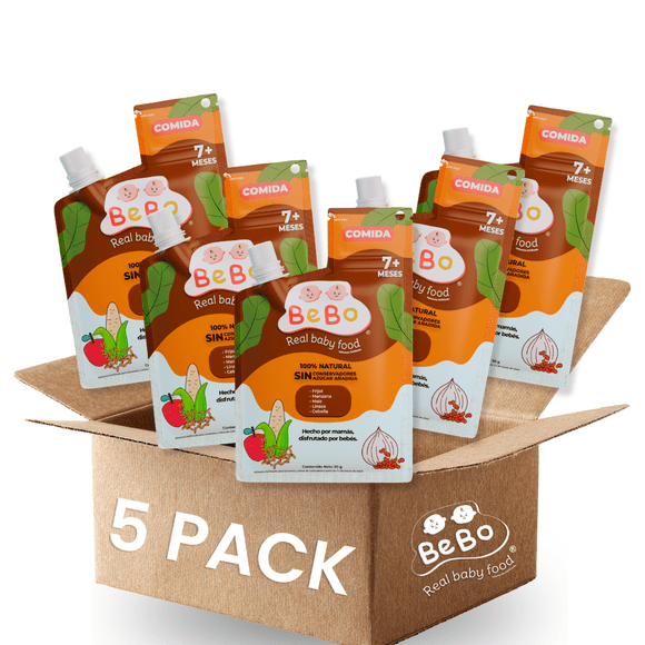 BeBo Papilla Liofilizada de Frijol para Bebé – Comida Completa con Manzana, Maíz y Linaza – Sin Azúcar ni Conservadores – PACK DE 5 POUCH DE 30G