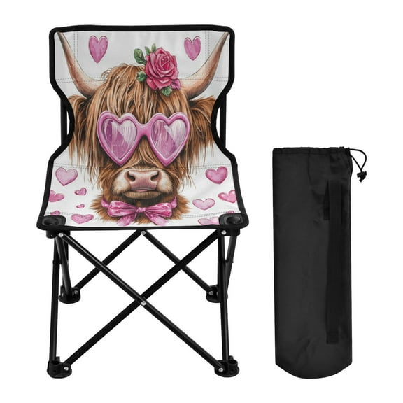 WOBOGO Cow with Love Pattern Camping Chair Convenient Four Corner Backrest Folding Stool Can Hold Up to 220lbs