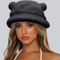 thumbnail image 2 of ZHENHONG Bucket Hats for Women and Men Cute Bear Ear Basin Hat Thick Warm Hat Casual Solid Color Headwear Black, 2 of 4