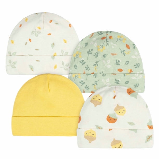 Gerber Essentials gorros bebé algodón orgánico pack 4 suave y cómodo