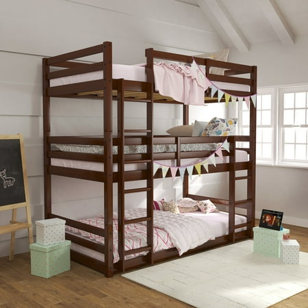 Campbell Wood Triple Twin Convertible Bunk Bed, Oak