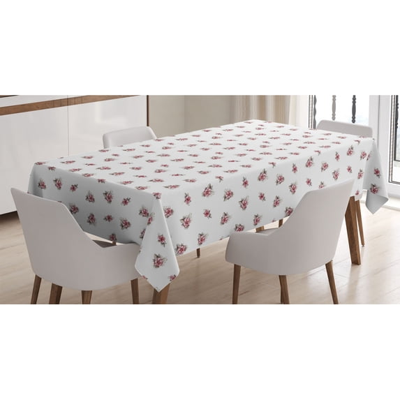 Floral Tablecloth, Pastel Corsage Bouquets Beauty Shabby Romantic Flower Motifs on Plain Backdrop, Rectangle Satin Table Cover for Dining Room and Kitchen, 60" X 90", Pink Dust White, by Ambesonne