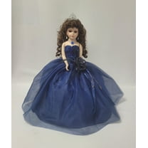 Porcelain Quinceañera Umbrella Doll in Navy Blue Gown (Quince Años) Centerpiece & Decoration