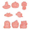 thumbnail image 2 of Cortadores de galletas de Halloween, 8 estilos de formas de galletas prensables de dibujos animados en 3D: calabaza, murciélago, fantasma, araña, sombrero de bruja, lápida de gato,, 2 of 5