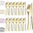 thumbnail image 1 of Evanda Gold Steak Knives Set 24 Piece, Gold Titanium Plating Stainless Steel 12 Dinner Forks and 12 Dinner Knives Set, Steak Knives Steak Forks, Dishwasher Safe, 1 of 7