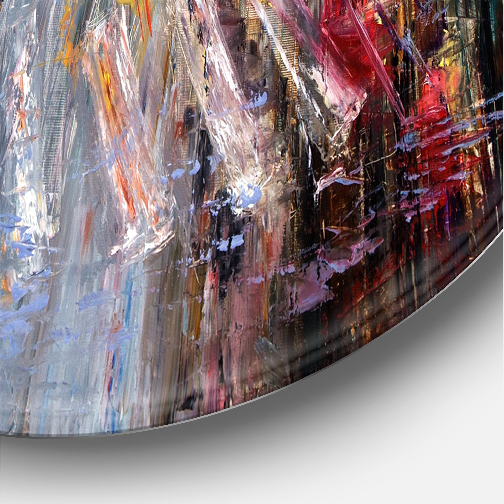 Designart 'Girl In Red Crossing The Street' Traditional Circle Metal Wall Art 36x36 - Disc of 36