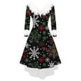 thumbnail image 5 of Oksale Snowflake Graphic Christmas Dress for Women Elegant Deep V Neck Party Dresses Plus Size High Low Dress Cozy Plush Collar Long Sleeve Holiday Dresses Black S, 5 of 5