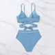 thumbnail image 4 of Gibobby Conjunto de bikini sexy Nuevo bikini de mujer sólido con cordones sexy bikini dividido traje de baño mujer(Azul celeste,M), 4 of 5