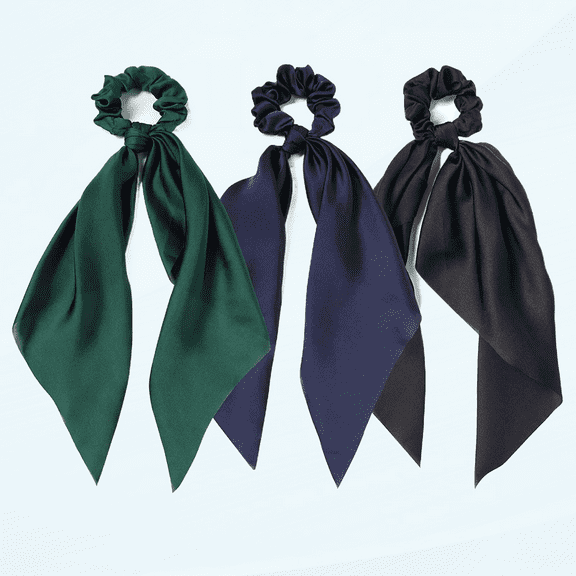 3PCS Hair Scarf Scruncheis for Women Knotted Bow Hair Ties Elastic Bands Satin Hair Ribbon Scrunchy Red Ponytail Holder for Women and Girls (Navy Black Green)