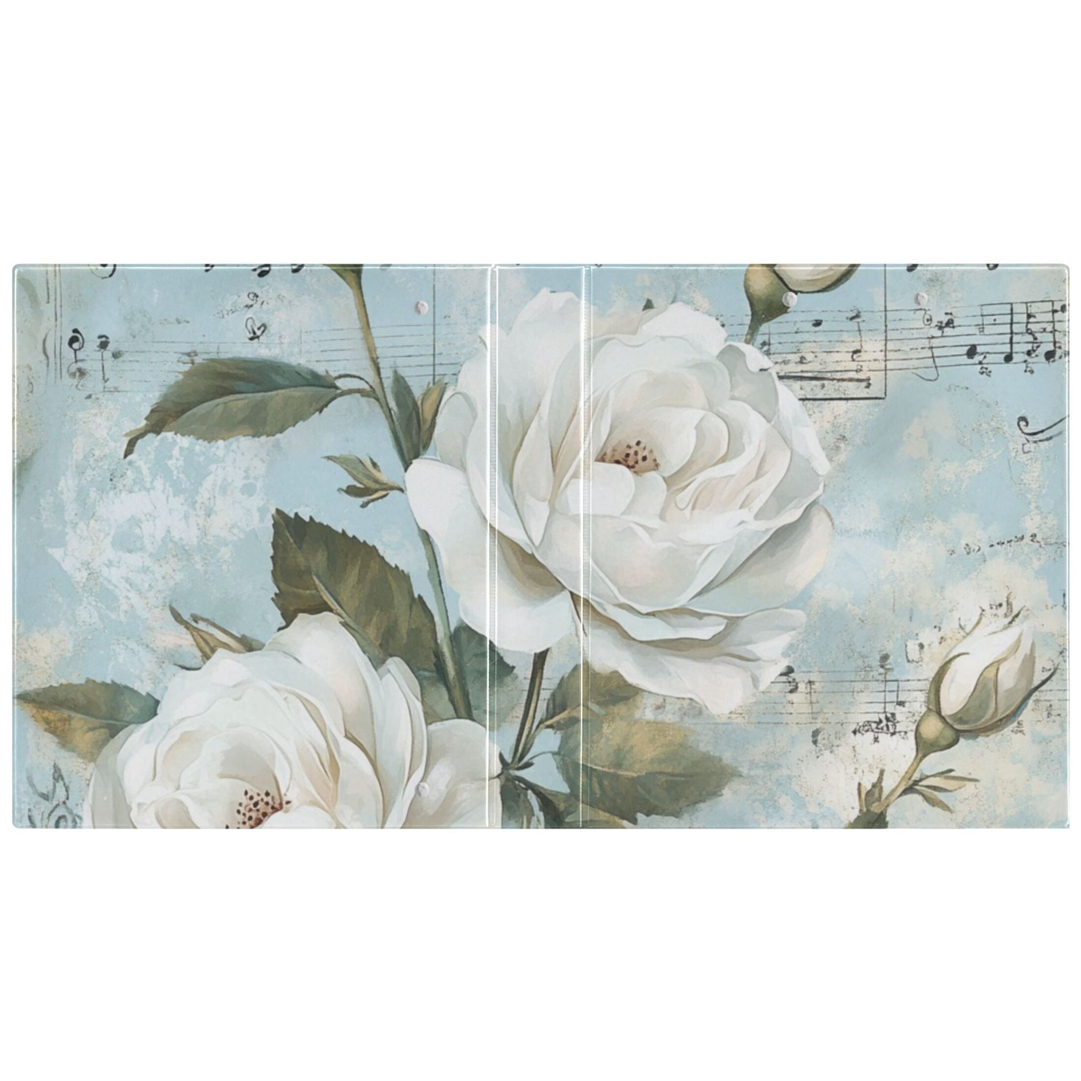 White Rose Music Notes 3 Ring Binders 1.5 inch Hardcover File Folders with Interior Pockets A4 Size Organizer for School Office Hospital