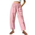 thumbnail image 3 of Xunlbb Women's Casual Wide Leg Pants Women Solid Color Cotton And Linen Pocket Elastic Waist Loose Casual Wide Leg Pants Gift for Her, S-2XL, 3 of 9