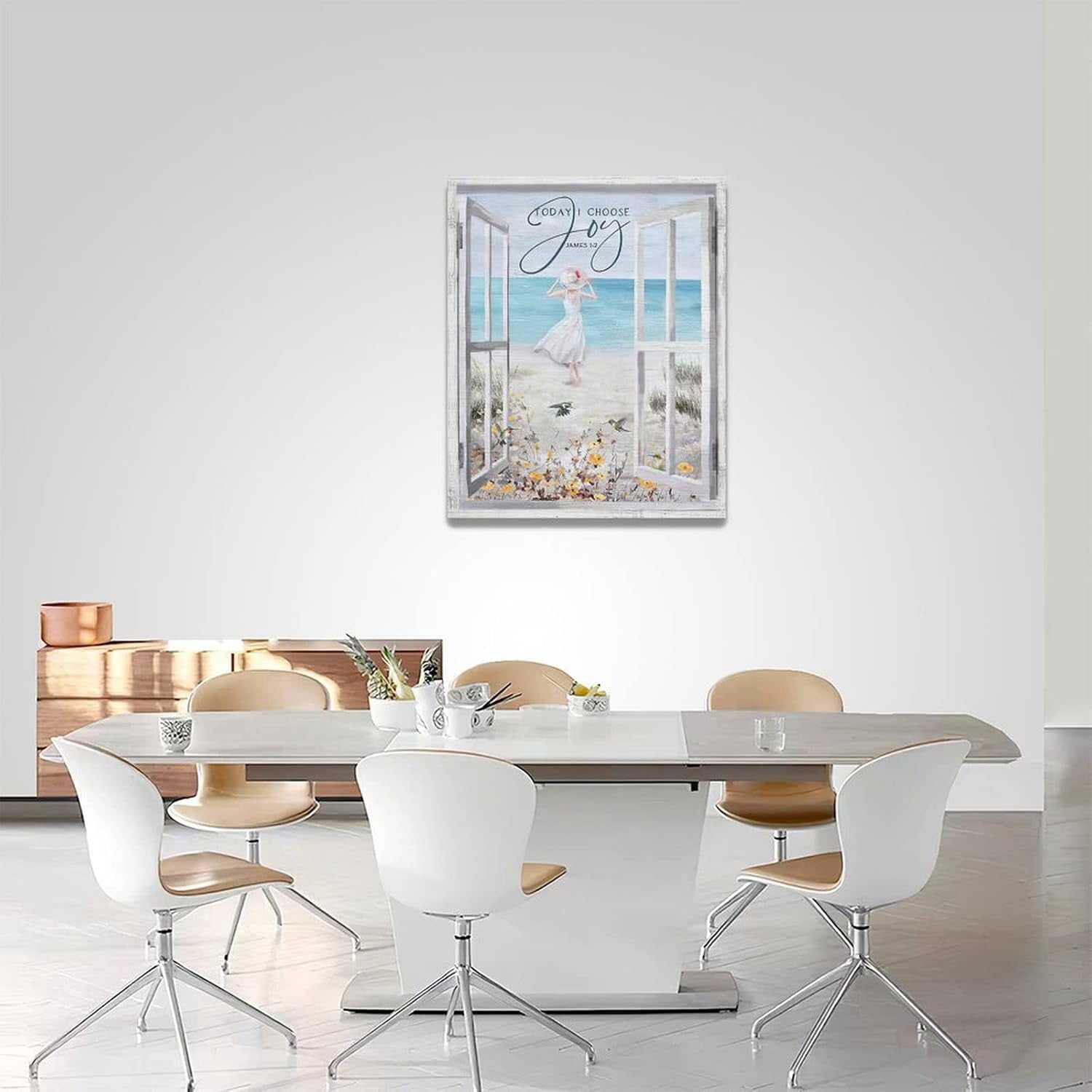Taimeng Beach Bathroom Wall Art Hummingbirds Flower Pictures Coastal Ocean Bathroom Wall Decor Beach Girl Window Style Canvas Prints Painting Framed Artwork for Bathroom Living Room Bedroom16''x20''