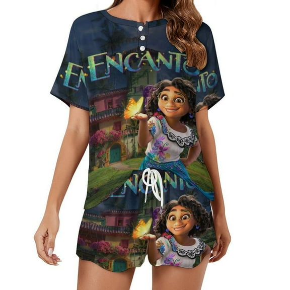 Women Encan-t Summer Pajamas Set Loungewear Sleepwear Short Sleeve Shirt with Shorts