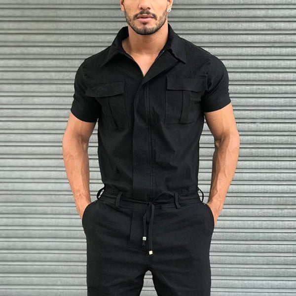 Men Short Sleeve Overalls Casual Basic Work Coverall Cargo Overalls Street  Wear Jumpsuit