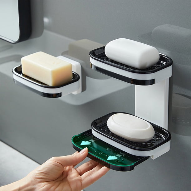 Jabonera de Pared con Ventosa de Doble Capa, Perforada y con Drenaje para Baño E Inodoro, Organizador de Almacenamiento Abs Sin Perforaciones.