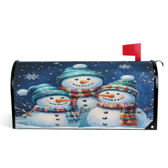 Ryvnso Mailbox Cover Christmas Snowmans Family Magnetic Mailbox Wrap Standard Size 21x18 Inch