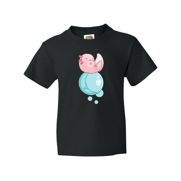 Inktastic Cute Axolotl Sitting on a Bubble Youth T-Shirt