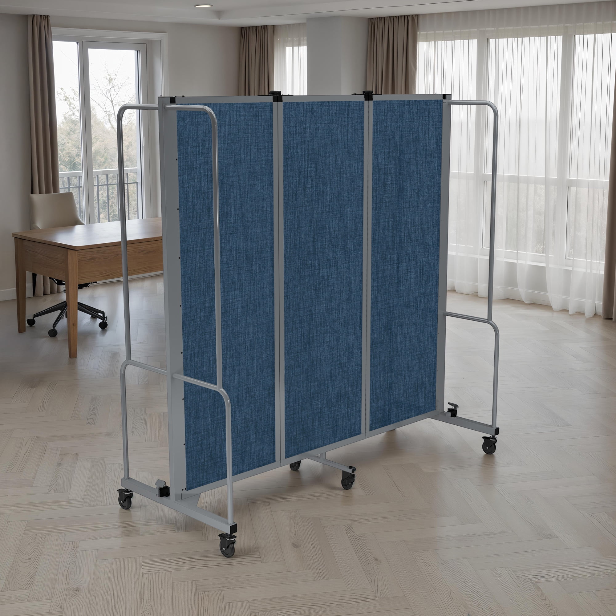 Hampden Furnishings Otis Collection Portable Room Divider, 3 Blue Panels, Grey Frame