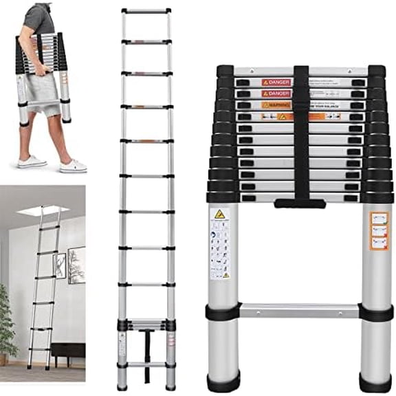 Telescoping Ladder 16 FT Extension Ladder Aluminum Collapsible Ladder Attic Ladder Folding Ladder Rv Ladder Roof Ladder Multi-Purpose Ladder for Christmas Decorations & Household Daily