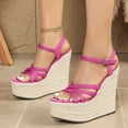 thumbnail image 2 of HEWUQI Wedges Sandals for Women Platform Espadrilles Open Toe Strappy Slingback High Heels Summer Wedding Prom Work Beach Dress Shoes Red Size 6.5, 2 of 5