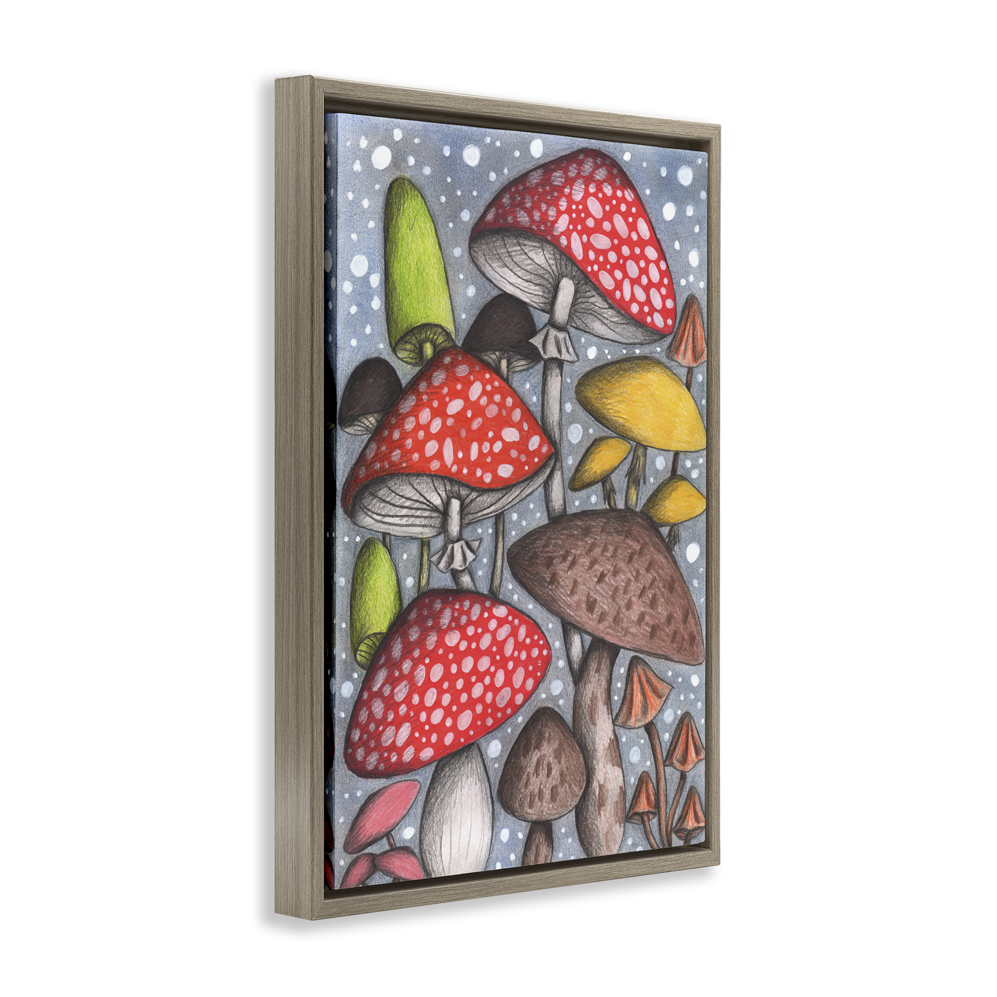 Sketched Magical Mushrooms Brown Framed Floater Canvas Wall Art, design by Cecilia Battaini