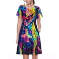 thumbnail image 1 of Easygdp Neon Pop Art Pitbull para Vestido Transpirable de Mujer, Vestido Suelto de Manga Corta con Pliegues y Bolsillos para el Verano, 1 of 6