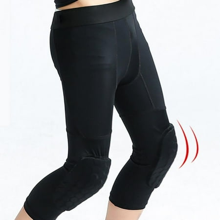 

Monfince Youth Boys Basketball Compression Pants with Knee Pads 3/4 Capri Padded Sport Tights Athletic Workout Leggings