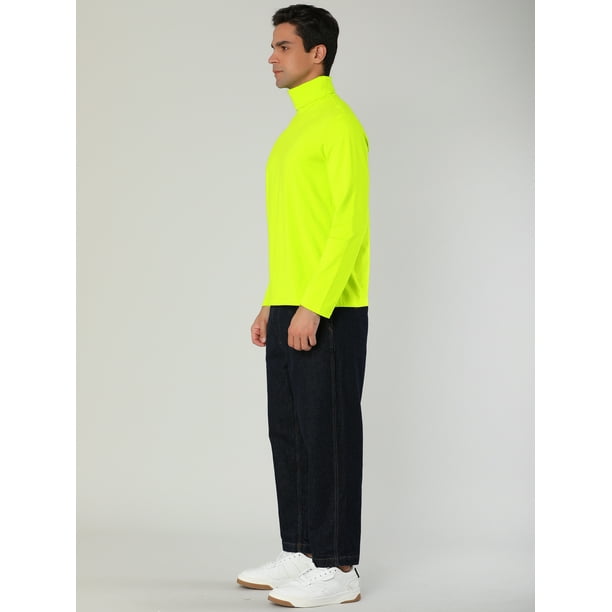 CamisePaHombres De Mangas Largas Cuello De Cisne Ajuste Delgado Casual Verde Fluorescente 52 uxcell Camiseta Walmart en linea