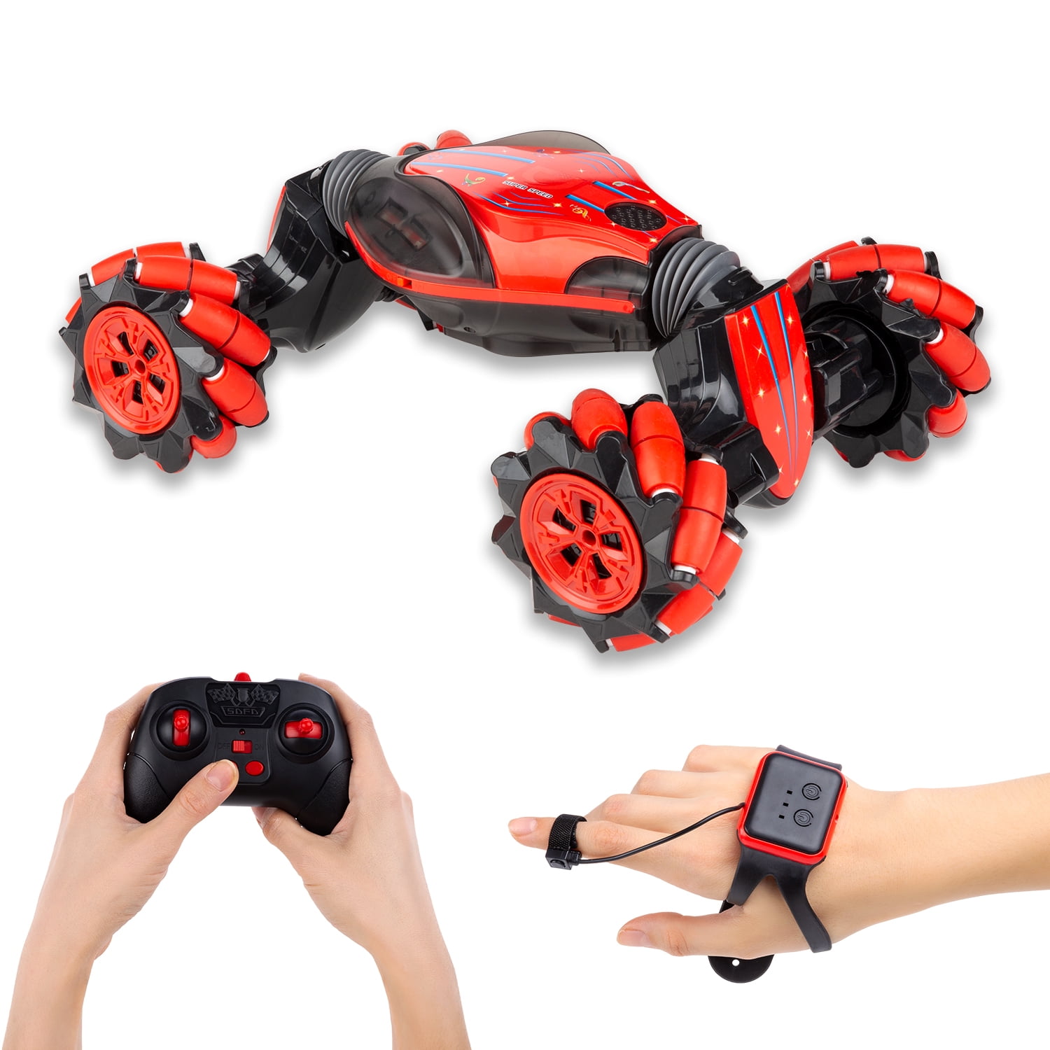 Canopus RC Toy Stunt Car with Gesture Sensor Watch&Remote Control, Red