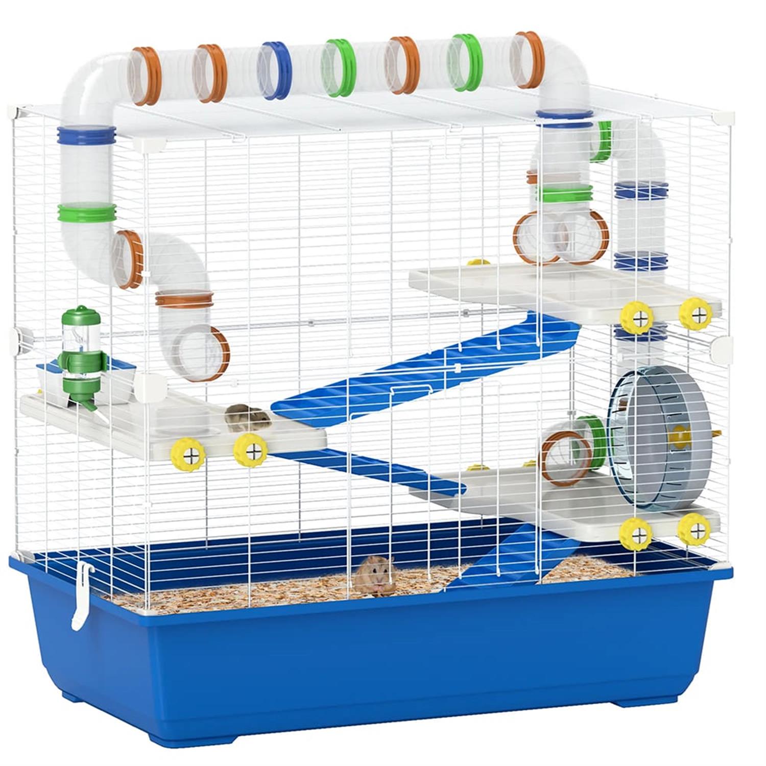 resenkos 30" Large Hamster Cage, Gerbil Cage with Tubes and Tunnels for Syrian Gerbil, 4 Tiers Small Animal Habitats Exercise Wheel, Water Bottle, Blue