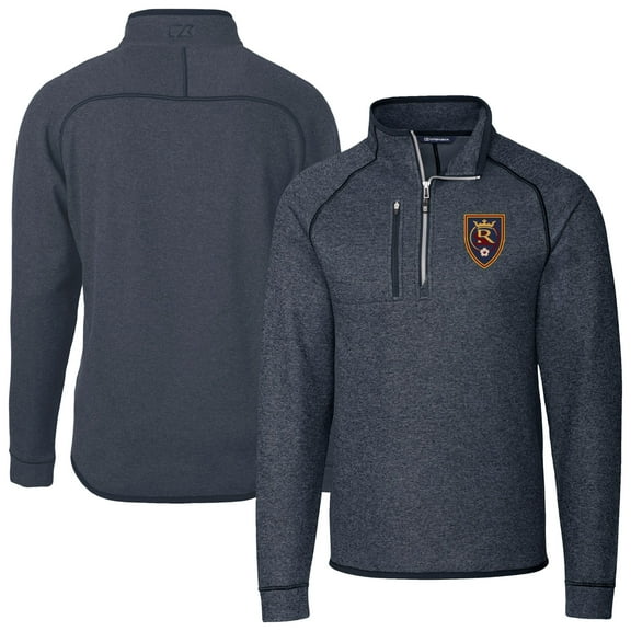 Men's-Cutter & Buck  Heather Navy Real Salt Lake Mainsail Sweater-Knit Half-Zip Raglan Jacket