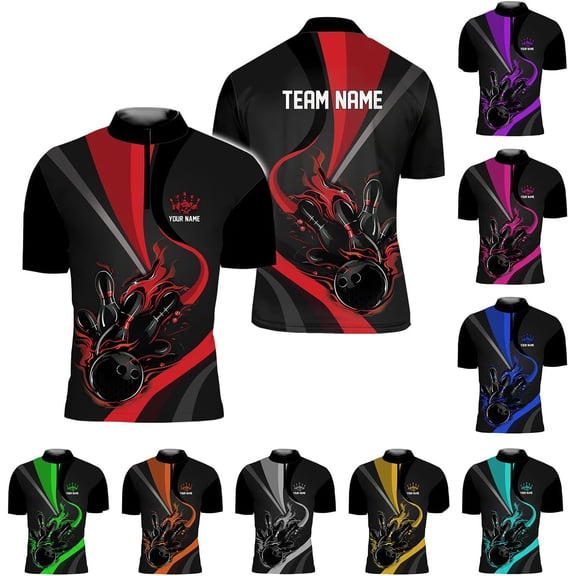 Personalized Bowling Jersey 3D, Bowling Shirts for Team, Bowling Shirt Unisex for Men Women, Bowling Polo Shirts (Red, S)