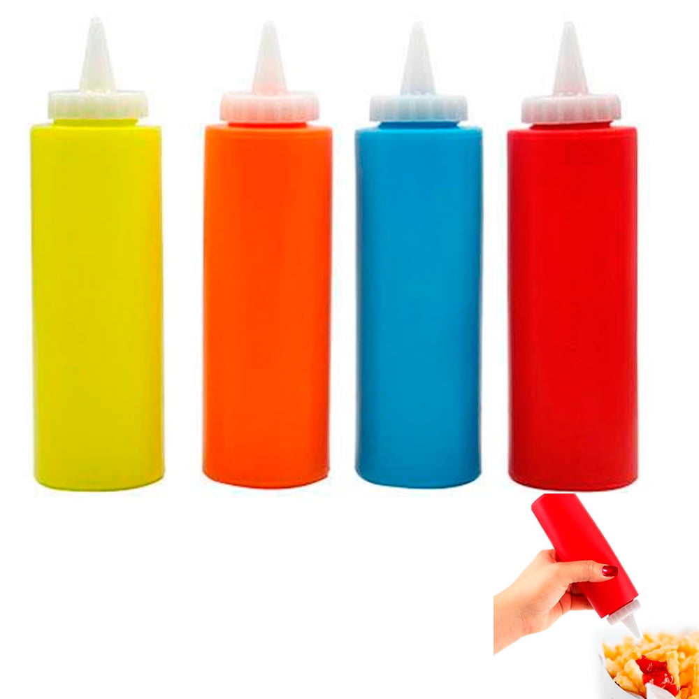 4 Pk 12oz Plastic Squeeze Bottle Condiment Dispenser Ketchup Mustard Mayo Sauce by JMK IIT