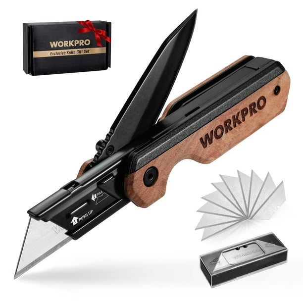 Cuchillo plegable/navaja multiusos WORKPRO 2 en 1 con 10 cuchillas