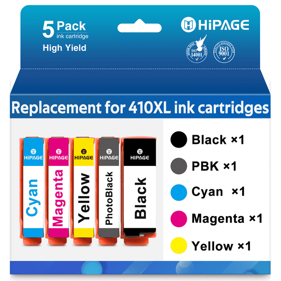 HIPAGE 410XL Ink Cartridges Compatible with Epson 410 Ink Cartridges for Epson 410 XL 410XL Ink (Black Photo-Black Cyan Magenta Yellow)