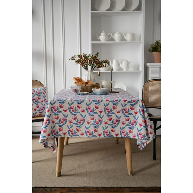 Granjero Gordo 1 pieza de mantel de comedor de algodón y lino estampado retro azul para decoración de escritorio 250 * 140 cm