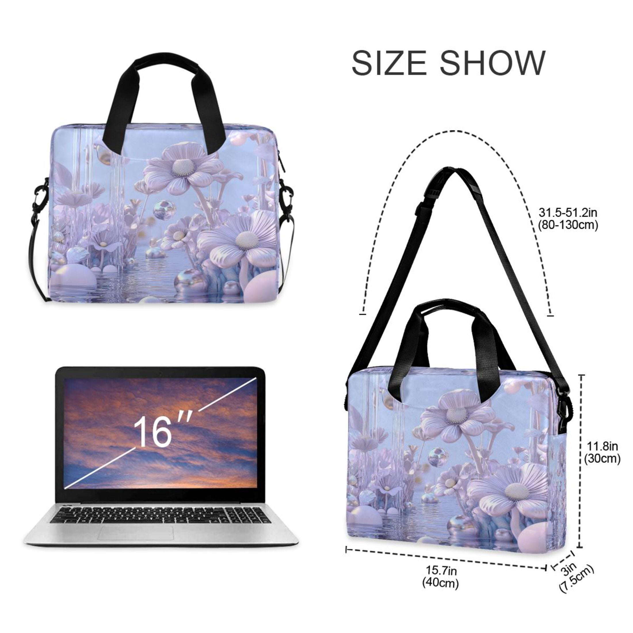 16" Laptop Tote Bag Laptop Sleeve Case Computer Briefcase for Work & Travel Pale Lavender Floral