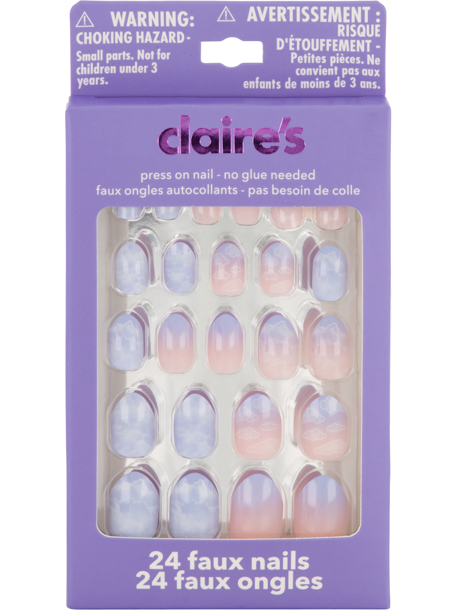 Claire's Blue Cloud Almond Shaped Press-On Nails