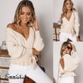 thumbnail image 1 of Mode Femmes Automne Col en V Manches Longues Dos Nu Haut Pull Tricoté, 1 of 2