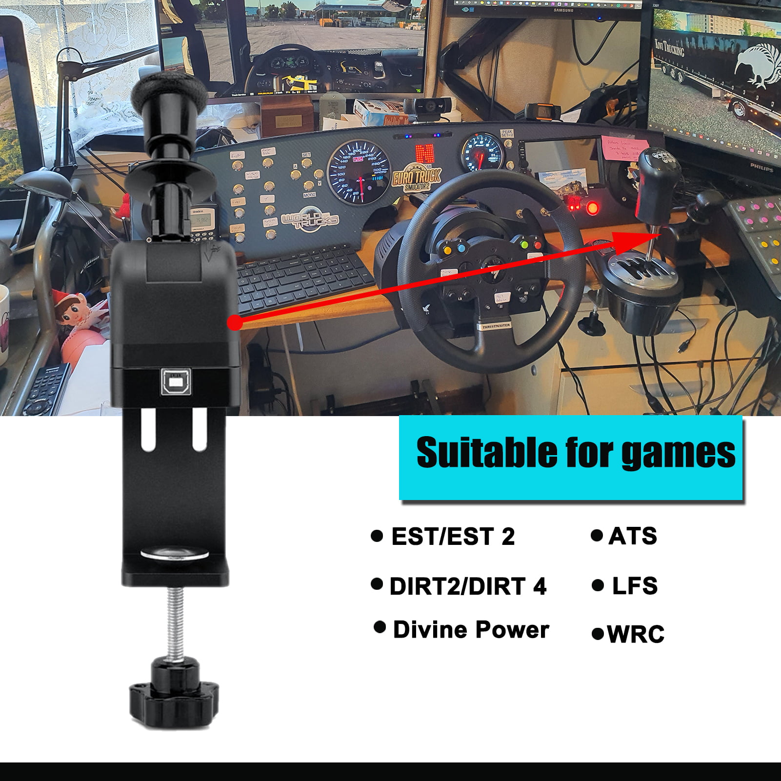 USB Handbrake Clamp PC Racing Game for ETS2 European American Truck  Simulator