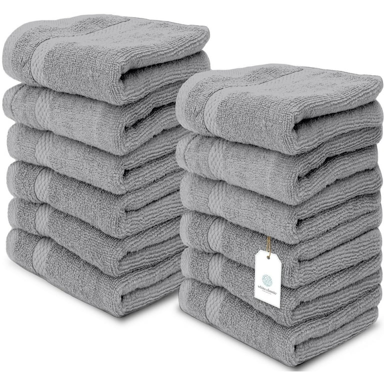 White Classic 12 Pc Cotton Washcloth Set Hotel Style 13x13 Light Grey High Absorbent Face Towels Walmart