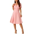 thumbnail image 1 of INSPIRE CHIC Robe Midi d'Été à Manches Courtes Bouffantes avec Poches pour Femmes, Col en V, Rose, 1 of 5