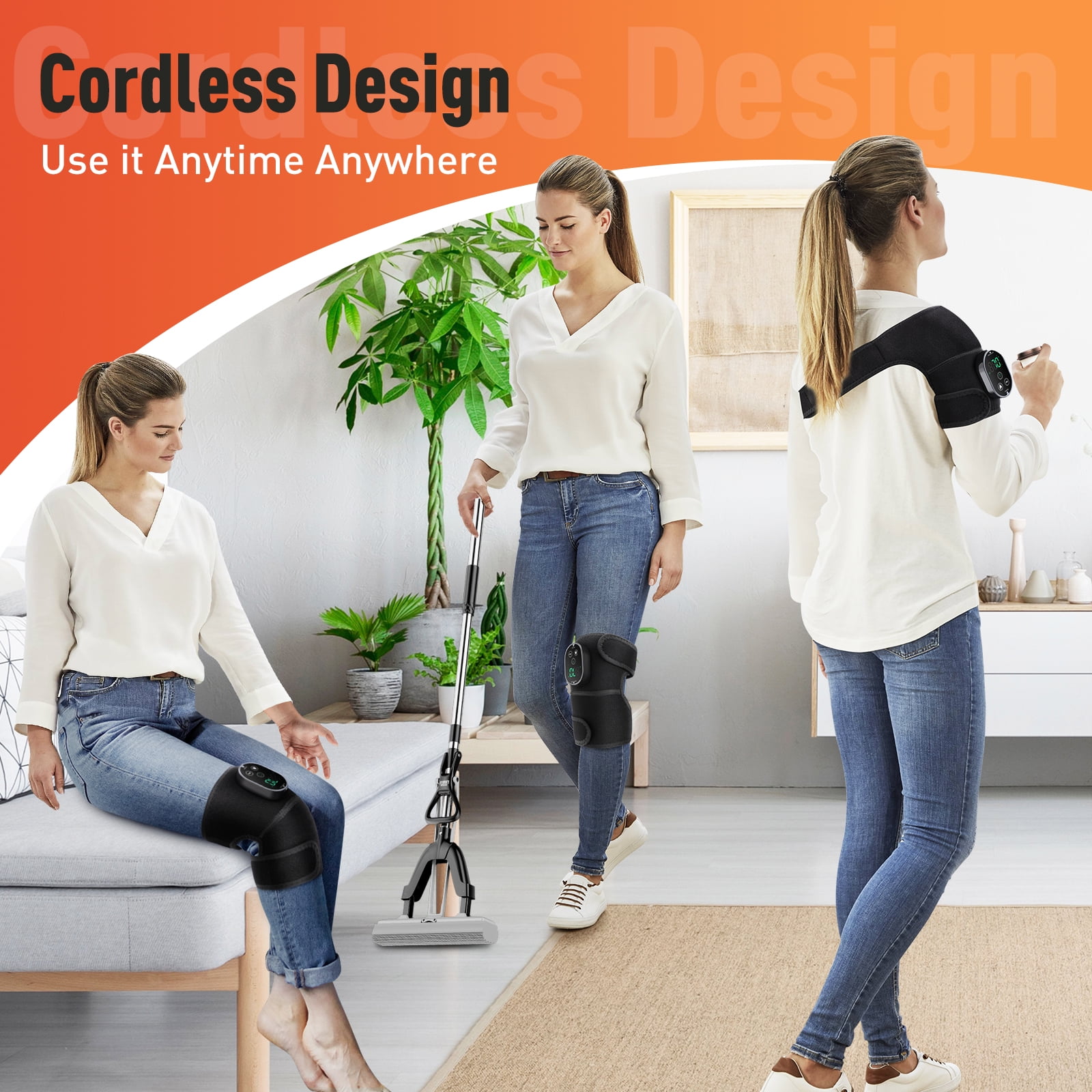 Cordless Heated Knee Massager with Vibration, Heated Knee Brace Wrap, Heating Shoulder Brace Support Wrap for Knee Elbow, Heating Pad with 6 Heating Levels, 3 Massage Modes&Timer(Gray)