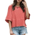 thumbnail image 2 of Women's Summer Tops Casual Crew Neck Blouse Batwing Basic Half Sleeve Loose Fit Cute Flowy Shirts, 2 of 4