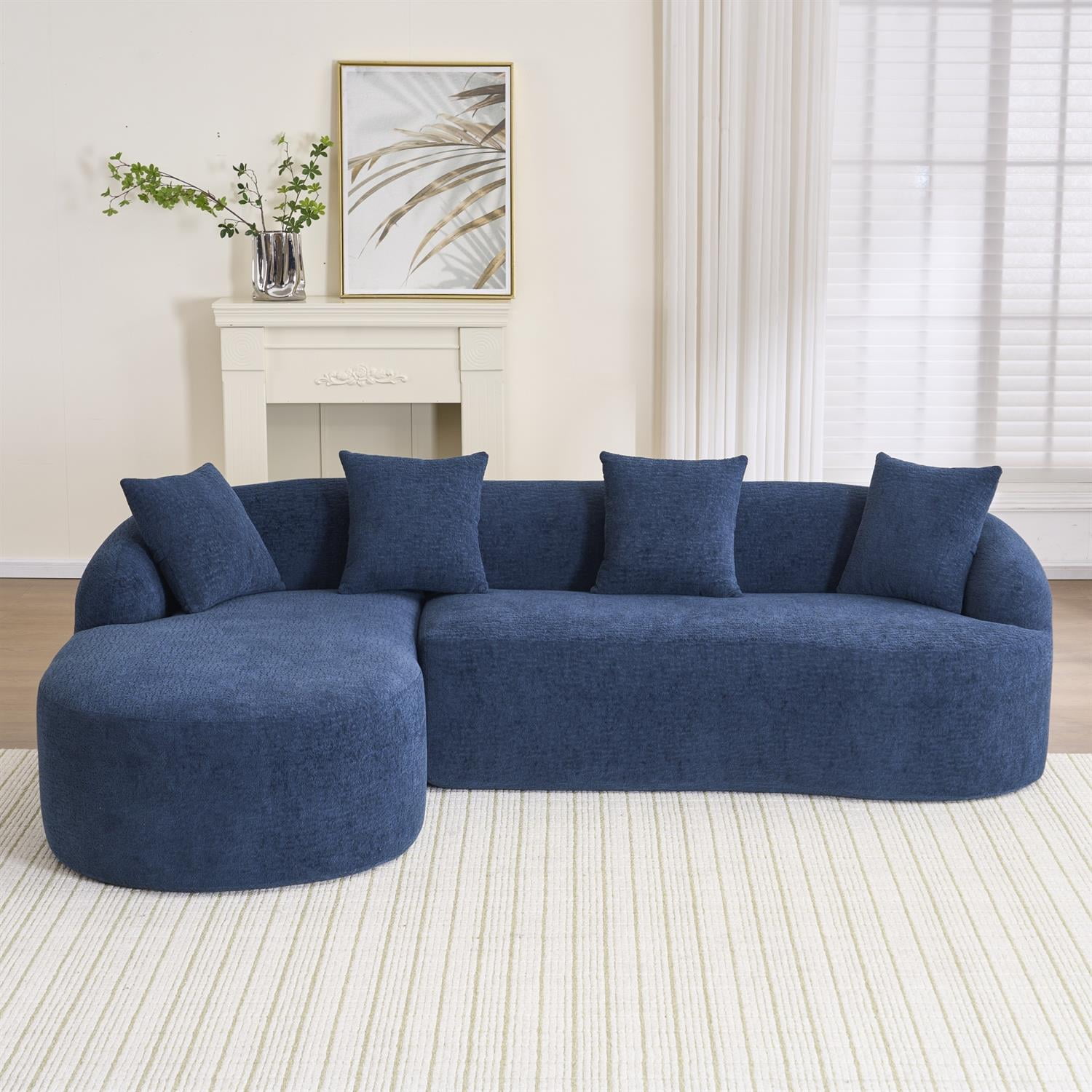 Demi Bonn 98" Cozy L-Shape Sectional Sofa with Curved Chaise, High-Density Foam, Chenille Modular Couch for Living Room, Supports 900 lbs, Blue