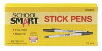 School Smart Round Stick Pen, Fine Tip, Black, Pack of 12